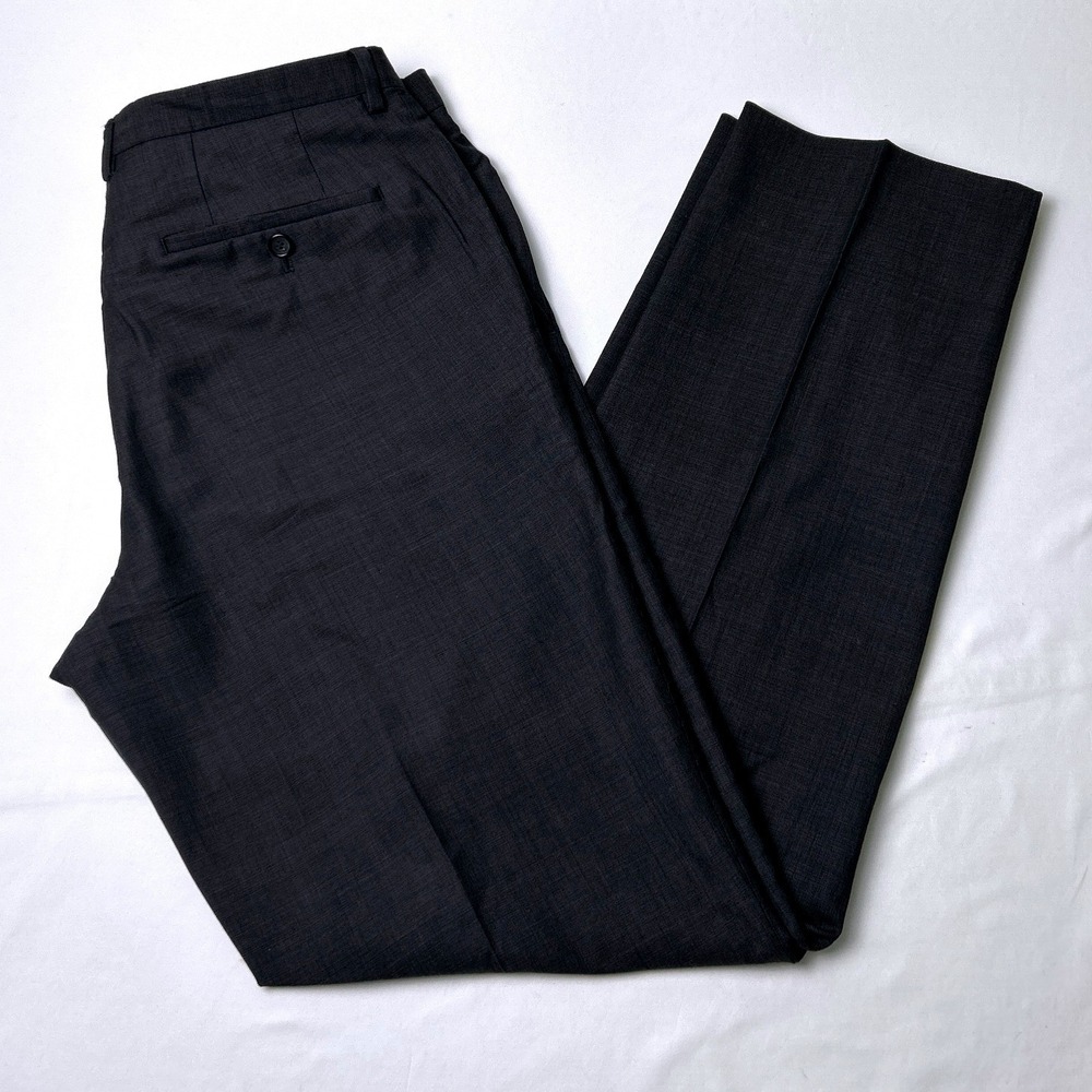 Hugo Boss Mens Sharp3 Virgin Wool Flat Front Dress Pants Size 34x32 Dark Gray